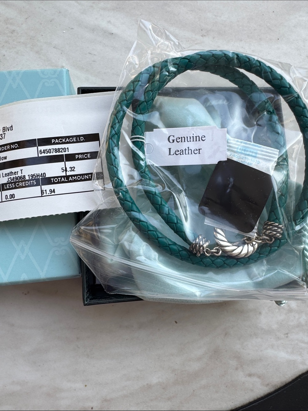 American West Teal Braided Genuine Leather Necklace with Silver Clasp